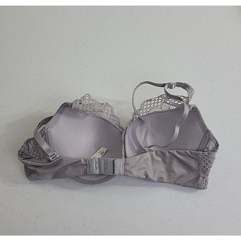 Ambrielle Gray Lace Deep-V Plunge Full Figure Convertible Underwire Bra Size 34C - Picture 2 of 7